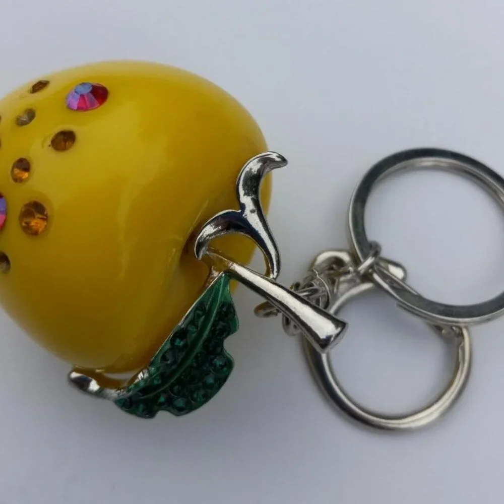 Women Apple Crystals Key Chain Keyring Handbag Purse Charm Pendant Accessory